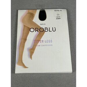 Oroblu Repos 70 Black Medium Compression Tights L 70 Den Italy NEW
